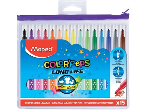 Viltstift Maped Color'Peps Long Life set à 15 kleuren