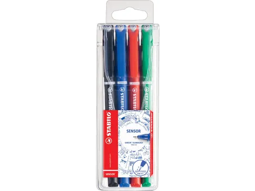 Fineliner Stabilo Sensor assorti 0.3mm etui à 4 stuks