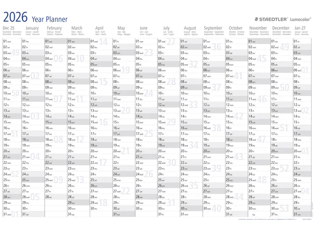 Jaarplanner 2027 Staedtler Lumocolor 84x60cm oprolbaar