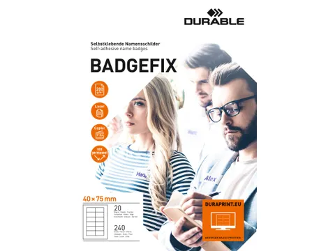 Naambadge etiket Durable 8334 40x75mm zelfklevend wit