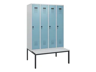 locker met bank,HxBxD 1950x1200x815mm,4vak,vak B 300mm,draaigrendel - 2