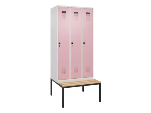 locker met bank,HxBxD 2120x900x815mm,3vak,vak B 300mm,draaigrendel