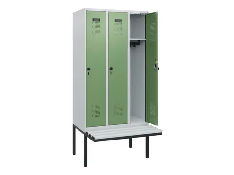 locker met bank,HxBxD 1950x900x815mm,3vak,vak B 300mm,draaigrendel