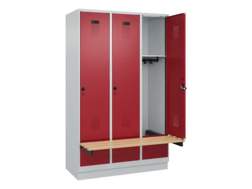 locker met bank,HxBxD 1950x1200x815mm,3vak,vak B 400mm,draaigrendel