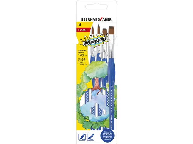 Penselenset Eberhard Faber Blue Winner 4st. Rond/plat 4,6,8 en 12, syn