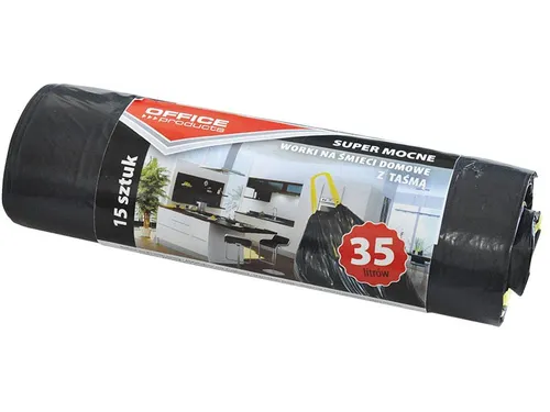 vuilniszak met trekkoord 46x56cm 35L 25 micron LDPE zwart 15 stuks