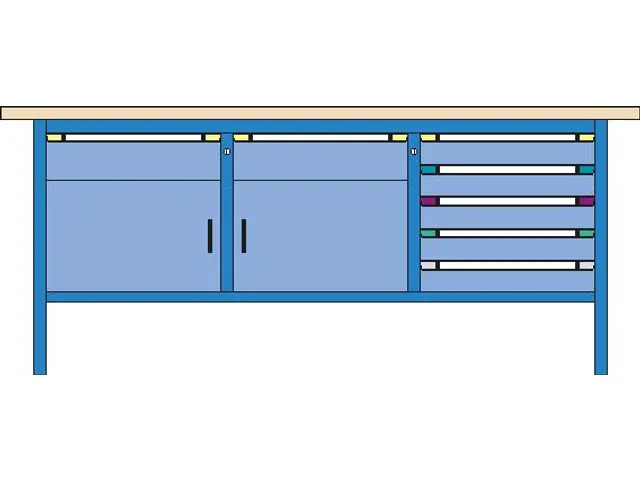 werkbank,HxBxD 845x2000x700mm,multiplexblad,RAL7035,front RAL7035