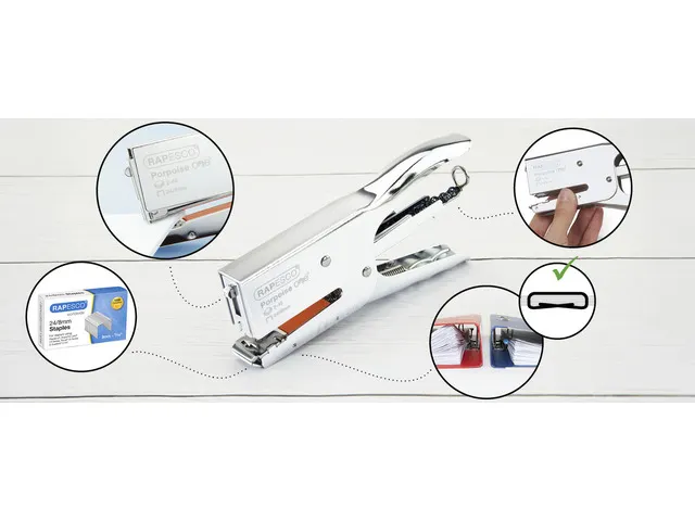 Agrafeuse Rapesco Porpoise chromée + accessoires