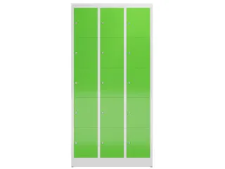 Lockerkast 1800x870x500mm 3x5 vakken cilinderslot, sokkel, RAL6018 - 2