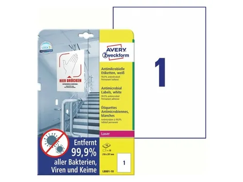 Bedrukbaar antimicrobiëel etiket Zweckform 210x297mm, wit 10 etikette