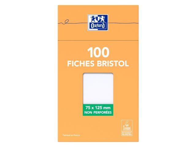 OXFORD Bloc de 30 fiches Bristol perforées blanches, format A5