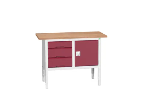 werkbank,HxBxD 830-930x1250x600mm,multiplexblad,uitrusting: 3laden