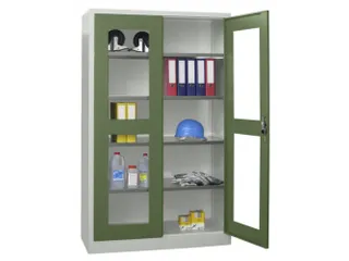 Vitrinekast Hxbxd 1950x1000x400mm Draaideuren Ral7035 Front Ral6011 - 1