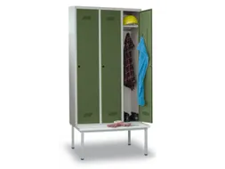 locker met bank,HxBxD 2150x1200x500mm,3vak,RAL7035,front RAL6011