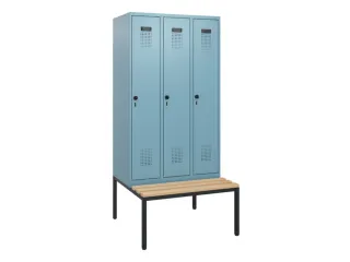 locker met bank,HxBxD 1950x900x815mm,3vak,vak B 300mm,draaigrendel - 2