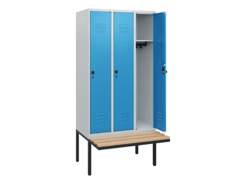 locker met bank,HxBxD 1950x900x815mm,3vak,vak B 300mm,draaigrendel