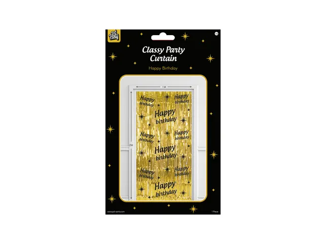 Feestgordijn Classy Party Curtain 'Happy Birthday' Goud-Zwart 1x2m
