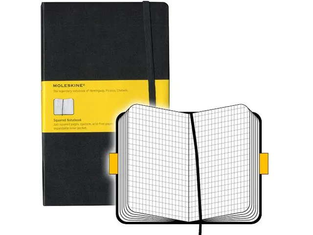 Notitieboek Moleskine large 130x210mm ruit 5x5mm hard cover zwart