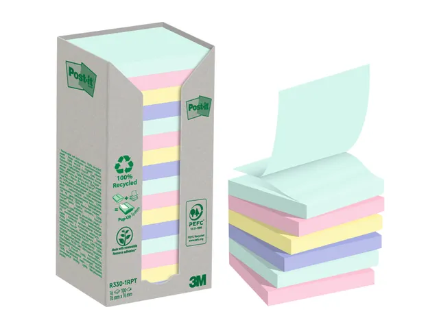 Memoblok 3M Post-it Z-Note R330 76x76mm recycle assorti kleur