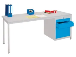 Werkplaatsbureau 1700x800x720mm 3laden Rechts Ral7035 Front Ral3000