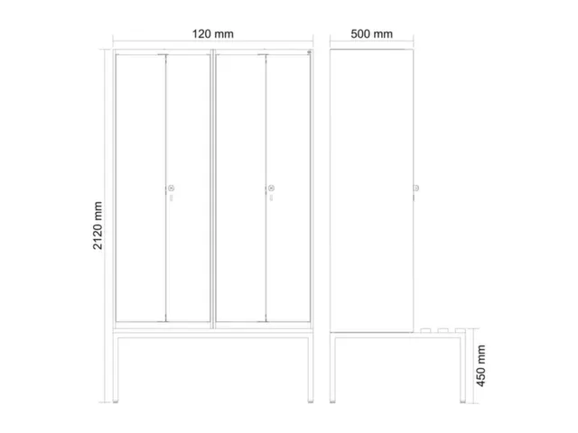 locker met bank,voor scheiding van kleding,HxBxD 2120x1200x815mm,4vak