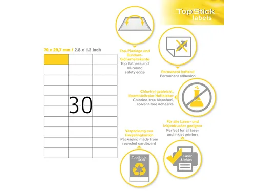 Etiketten universele labels A4 permanent 70x29,7mm Wit 3000 stuks