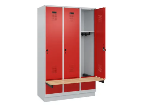 locker met bank,HxBxD 1950x1200x815mm,3vak,vak B 400mm,draaigrendel