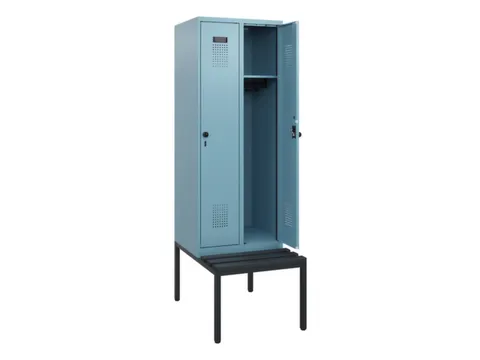 locker met bank,HxBxD 1950x600x815mm,2vak,vak B 300mm,draaigrendel