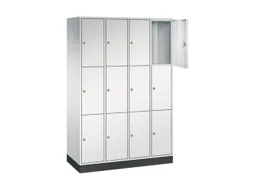 lockerkast,RAL 7035,HxBxD 1950x1220x500mm,4x3vakken,cil.-slot,sokkel