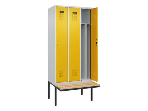 locker met bank,voor scheiding van kleding,HxBxD 2120x900x815mm,3vak
