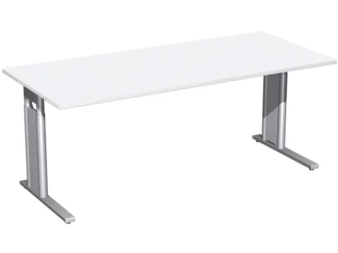 Bureau C-Poot HxBxD 680-800x1800x800mm Decor wit Zilverkleurig
