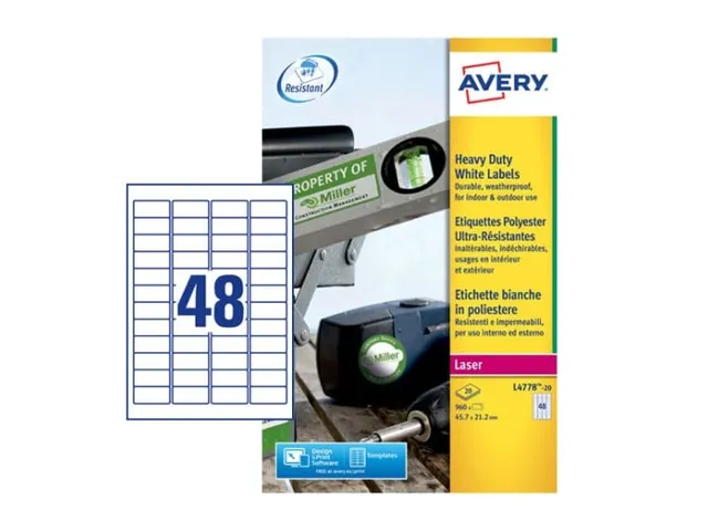 weerbestendig etiket Avery 45,7x21,2mm 20 vel 48 etiketten per vel