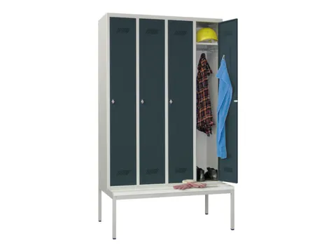 locker met bank,HxBxD 2150x1200x500mm,4vak,RAL7035,front RAL7016