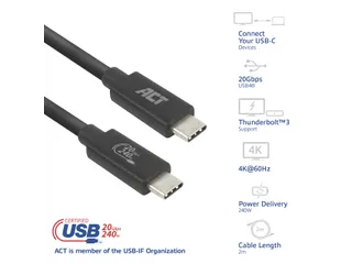 Kabel ACT USB-C 4.0 20Gbps Thunderbolt 3 2m - 8