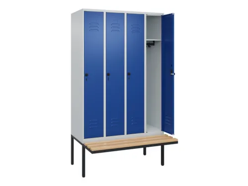 locker met bank,HxBxD 2120x1200x815mm,4vak,vak B 300mm,draaigrendel