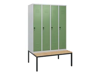 locker met bank,HxBxD 1950x1200x815mm,4vak,vak B 300mm,draaigrendel - 1