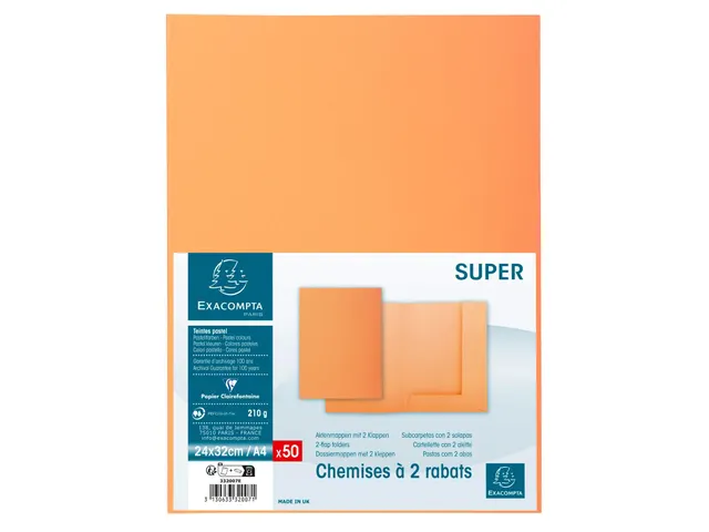 50 dossiermappen met 2 kleppen SUPER 250 24x32cm Oranje