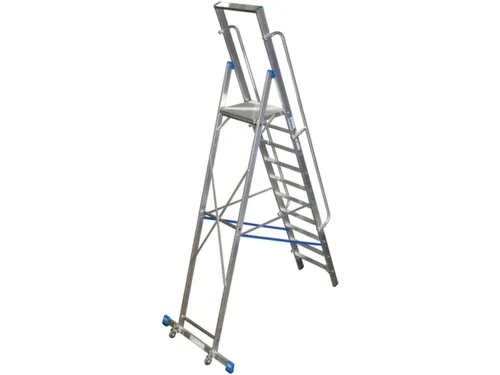 verrijdbare treden-platformladder eenzijdig 10treden stand H 2 35m