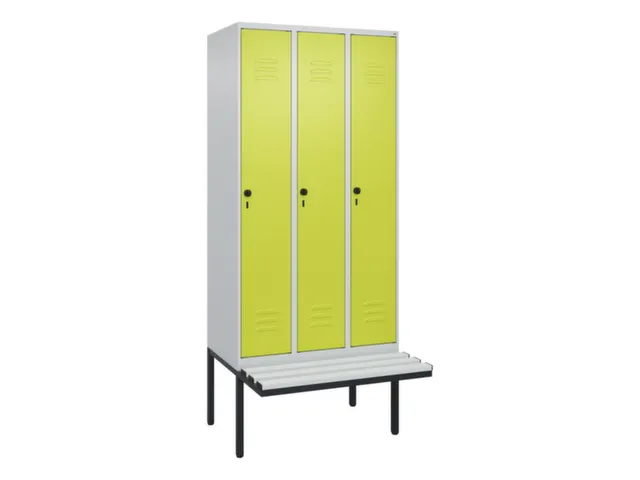 locker met bank,HxBxD 2120x900x815mm,3vak,vak B 300mm,draaigrendel