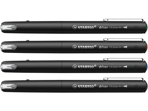 Fineliner STABILO dr!ver Etui met 4 kleuren Fijne punt 0.4mm