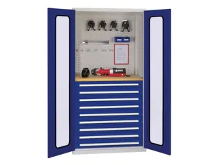 Materiaalkast Vensterdeuren 1950x1000x600mm 9laden 1werkbank Ral5010 - 1