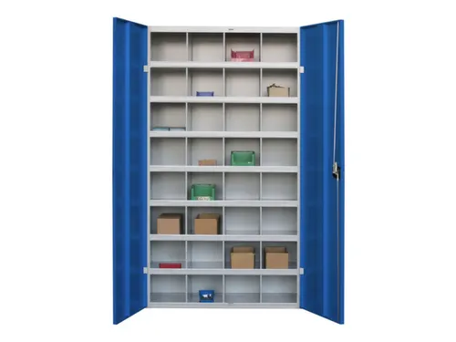 Materiaalkast Staal 1800x1000x530mm 32vakken Ral7035 Front Ral5010