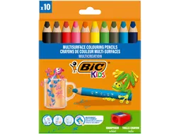Kleurpotloden BicKids Multi Surface + puntenslijper assorti 10 stuks