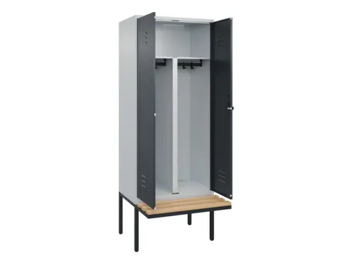 PBM-locker met bank,HxBxD 2120x800x815mm,2vak,vak B 400mm,draaigrendel