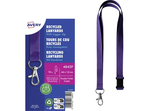 Lanyard Avery rPET lila 440x15mm met karabijnhaak 10 stuks