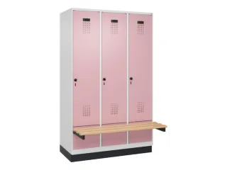 locker met bank,HxBxD 1950x1200x815mm,3vak,vak B 400mm,draaigrendel - 2