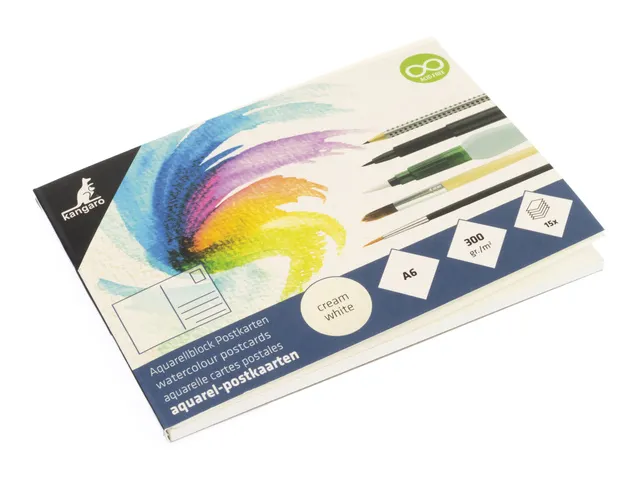 Postkaarten Kangaro blok 15 vel 300 grams aquarelpapier, A6, blanco po