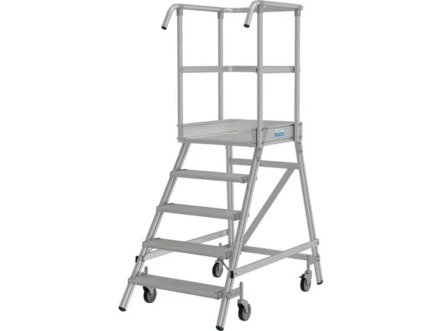 bordestrap,verrijdbaar,bordes H 1,2m,5treden,aluminium,4zwenkwielen