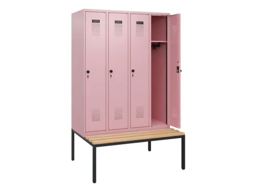 locker met bank,HxBxD 1950x1200x815mm,4vak,vak B 300mm,draaigrendel