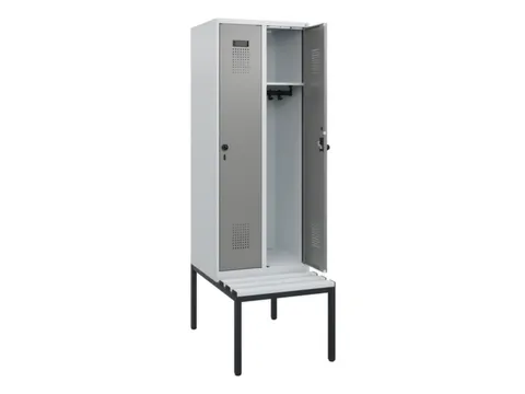 locker met bank,HxBxD 1950x600x815mm,2vak,vak B 300mm,draaigrendel